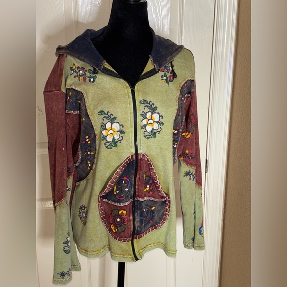 Rising International Jackets & Blazers - Rising International Boho Patchwork Hippie Zip Up Hoodie Jacket Nepal Size L